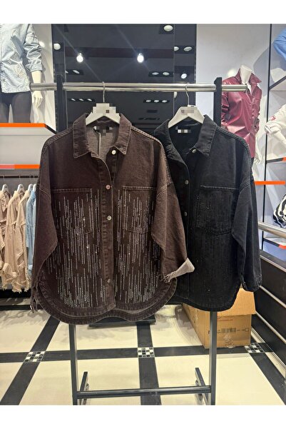 ROKH Acı Kahve Taşlı kot ceket