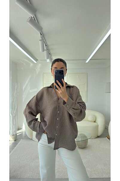 LUUNA STORE Striped Oversize Shirt - Brown