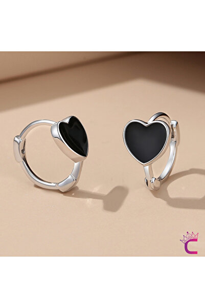 Cinderella Accessories Stylish Casual Black Mini Heart Stainless Earrings Sil...