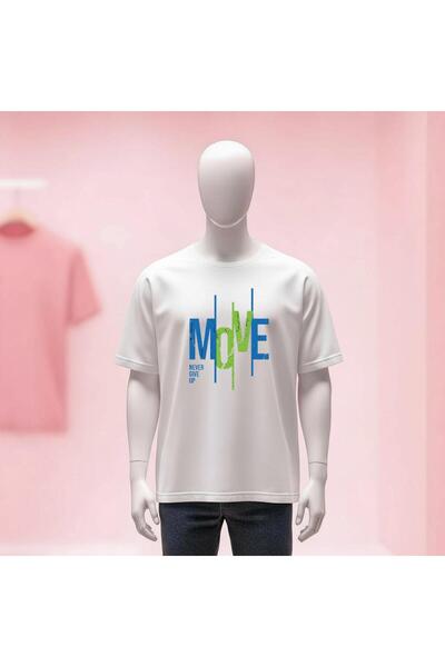 Vordevia Move Never Give up Printed Crew Neck Wide Fit Unisex Tshirt