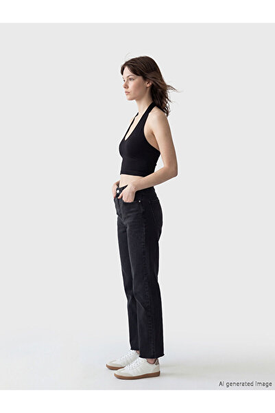 LC Waikiki NEVAVM Farkıyla XSIDE Antrasit Crop Flare Kadın Jean Pantolon - S6...