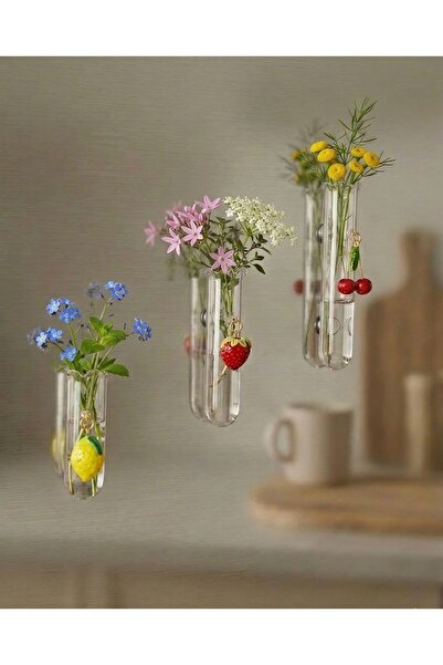 nazarboncuğu Cam Mıknatıslı Dekoratif Cam Vazo Charmlı Bitki Köklendirme 3lü ...
