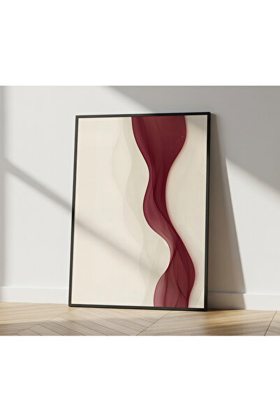 Rosaart Minimal Bordo Soyut Ahşap Çerçeveli Tablo–Modern Akışkan Form Krem Ze...