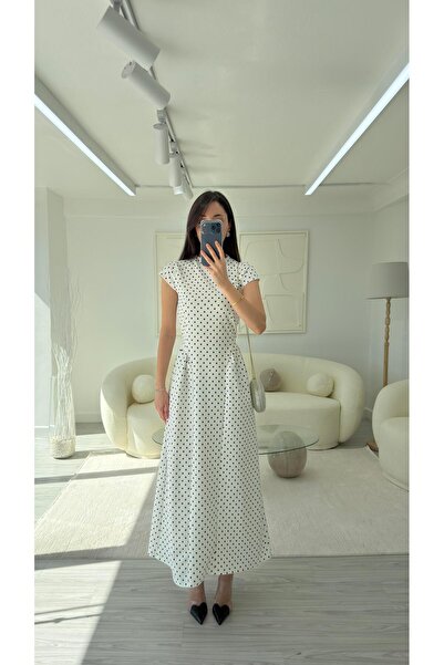 LUUNA STORE Polka Dot Waist-Tie Maxi Dress - White