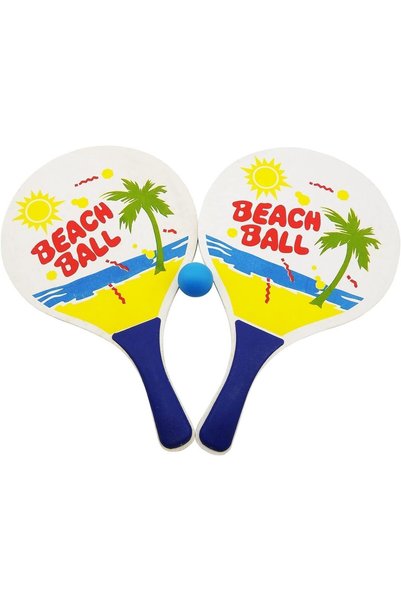 4basix Wooden Paddle Ball Racket with Carry Bag, Set of 2, Yellow