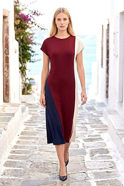 bacc Burgundy Striped Modal Fabric Dress