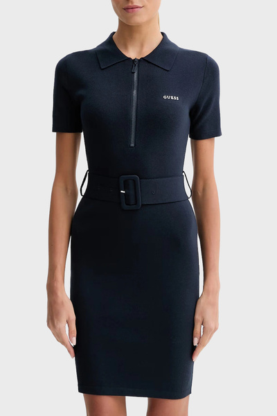 Guess Laurene Slim Fit Belt Detailed Zippered Polo Collar Knitwear Dress V6Rk...