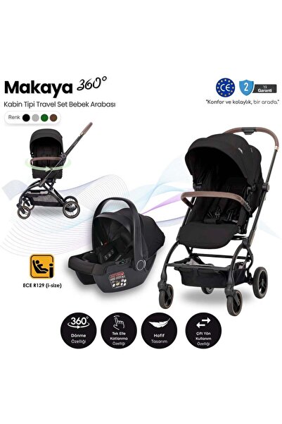 LORELLİ MAKAYA 360 Dönebilen Kabin Tipi Travel Sistem Bebek Arabası - Black