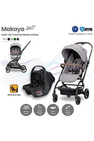 LORELLİ MAKAYA 360 Dönebilen Kabin Tipi Travel Sistem Bebek Arabası - Grey