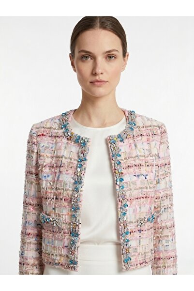 Rabiossa Kadın Renkli Taş Detaylı Çok Renkli Tüvit Ceket