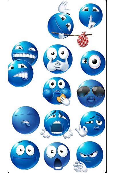 Limitless Design ملصق إيموجي أزرق مقاس 22×30 سم - مجموعة تعبيرات مرحة لتزيين ...