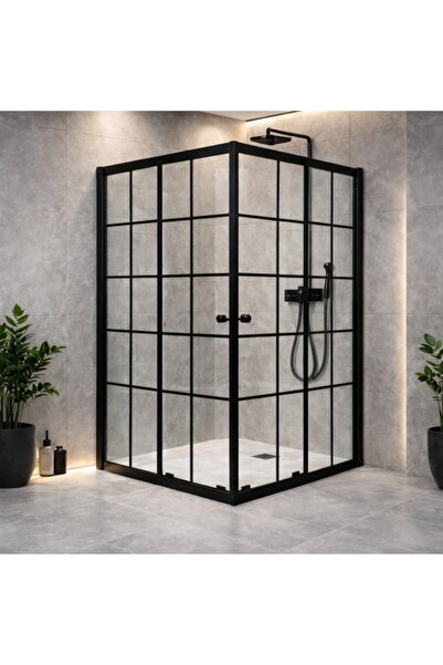 SELİKA Kare Sürgülü Duşakabin – Siyah Karolaj Desenli Cam – 6 mm – Montajsız ...