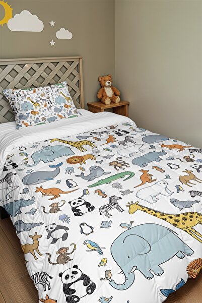 EVPANYA Animal Kingdom Patterned Single Duvet and Pillowcase