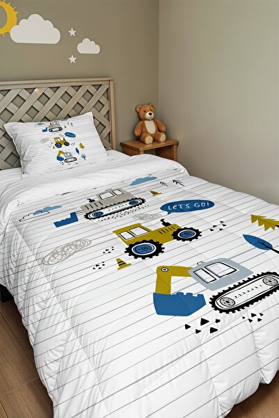 EVPANYA Tiny Construction Site Team Patterned Single Duvet and Pillowcase
