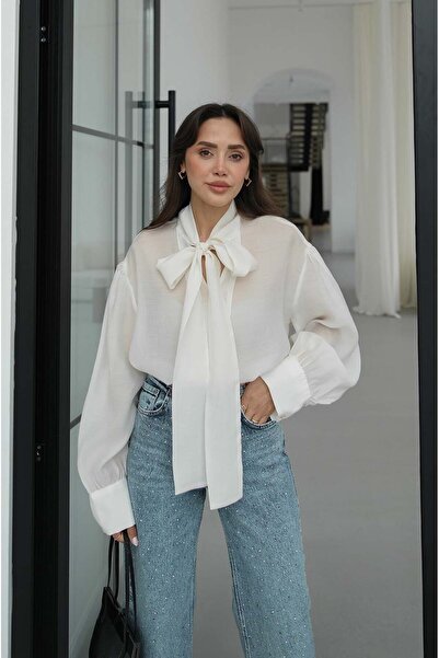 Havoş White Tie-Neck Blouse
