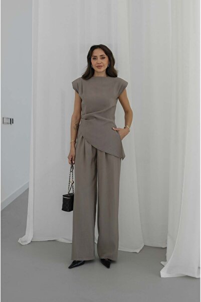 Havoş Set pantaloni și bluză asimetrică căptușită Mink Backo