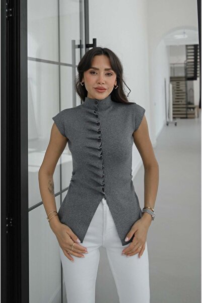 Havoş Gri Marian Sıfır Kol Kazak