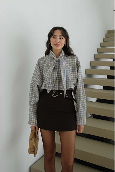 Havoş Mink Collar Scarf Detailed Plaid Shirt