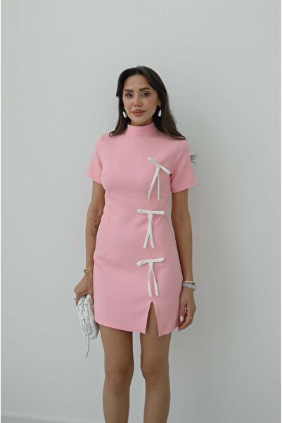 Havoş Mini rochie cu detaliu panglică roz