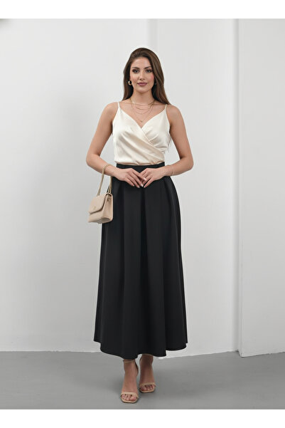 Hisleria Women's Zippered High Waist Pleated Flared Long Skirt - Black