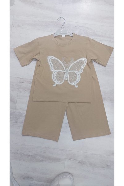 wees mod Girl's Butterfly Embroidered Set, Cotton Summer Stylish and Comfortable 2-Piece Set