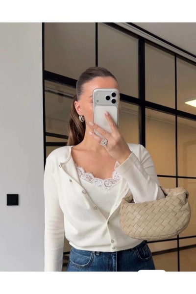 CADDELAMODA Women's Lace Piece Athlete-Cardigan Set