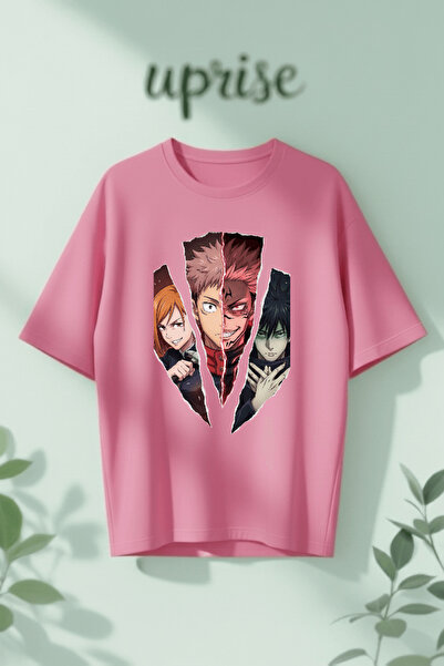 Vordevia Tricou supradimensionat din bumbac imprimat Jujutsu Kaisen Yuji Noba...