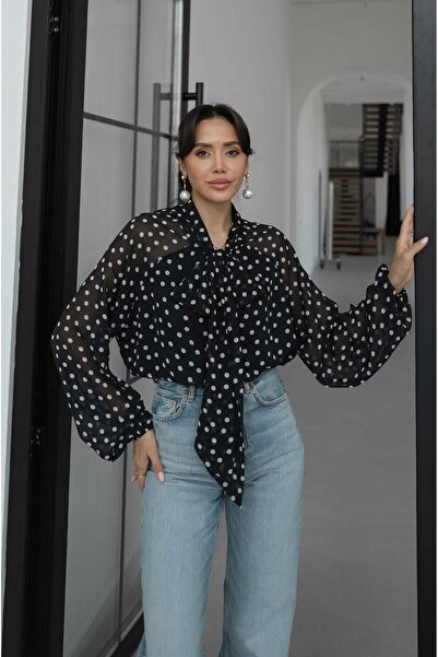 Havoş Black Tie-Dye Polka Dot Blouse