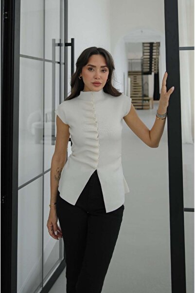 Havoş Ekru Marian Sıfır Kol Kazak