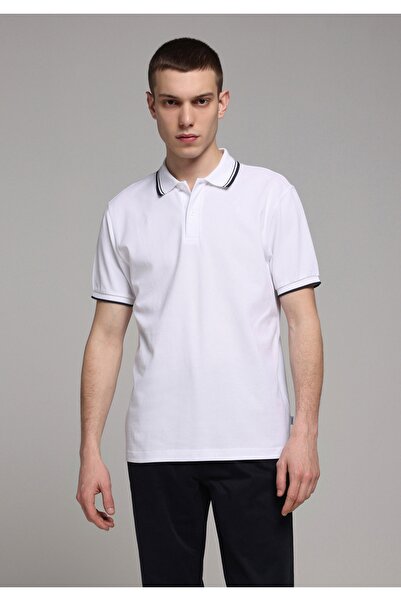 Colin's Tricou alb cu mânecă scurtă pentru bărbați, cu gât polo, cu croială n...