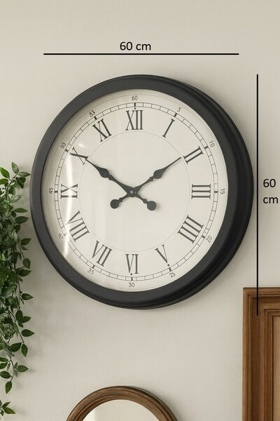 ForWhat 60cm Metal Black Roman Numeral Wall Clock for Office Home Office Gift