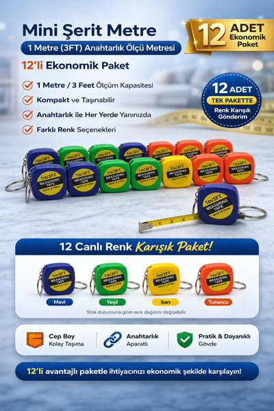 CT STONES Mini bandă de măsurare 1 metru 3 ft Breloc de măsurare Metru de buz...