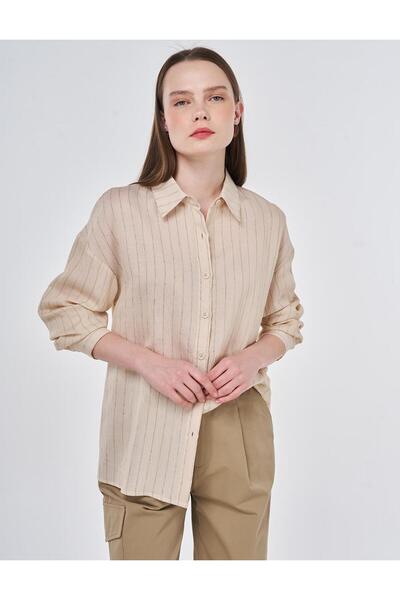 Kayra Льняна віскозна туніка з віскози у смужку кольору каміння