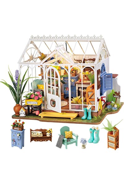 Arabest DIY Miniature House Kit, 9.6" Greenhouse Diorama Building Set with LE...