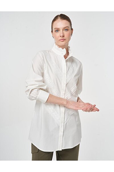 Kayra Fırfır Yaka Pamuklu Bluz Ten