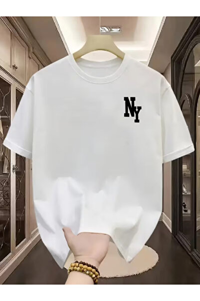 LİNA06 Men's 100% Cotton NY Print Short Sleeve T-Shirt