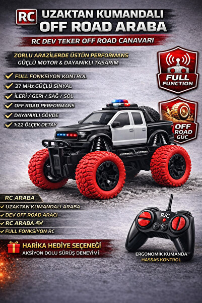 YILDIRIM OYUNCAK RC Uzaktan Kumandalı 4X4 Polis Arabası | Dev Teker Off Road ...