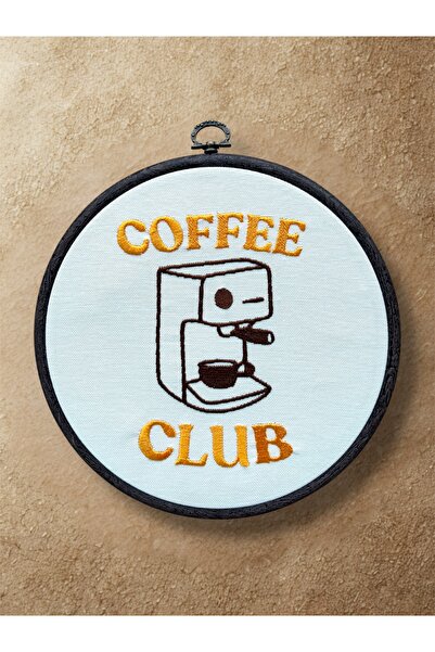 LİONYA DESİGN Tablou decorativ brodat Coffee Club - Ramă cu aspect de lemn (2...
