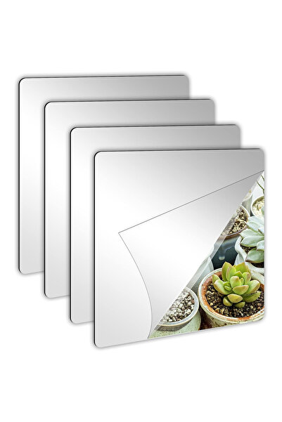 FLYPRO عبوة من 4 قطع من مرايا أكريليك ذاتية اللصق، بلاط مرايا، ألواح مرايا بل...