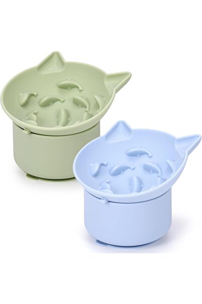 Arabest 2 Pcs Silicone Cat Slow Feeder Bowl,Elevated Pet Food Dish,Adjustable...