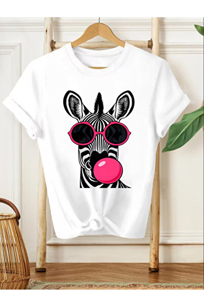 LİNA06 Plus Size, Zebra Print Summer New Women's T-Shirt Short Sleeve Top