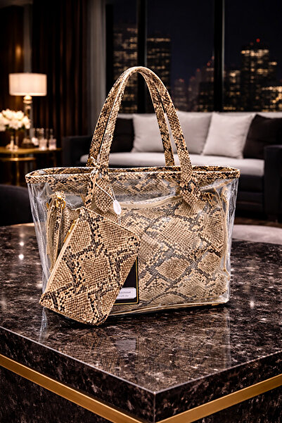 mothers dream Transparent Snake Print Tote Bag Set for Women