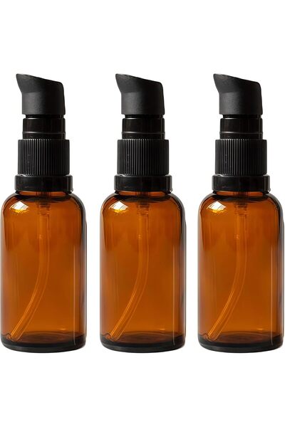Arabest 3-Piece 100ml Amber Glass Pump Bottles, Refillable Cosmetic Lotion Di...
