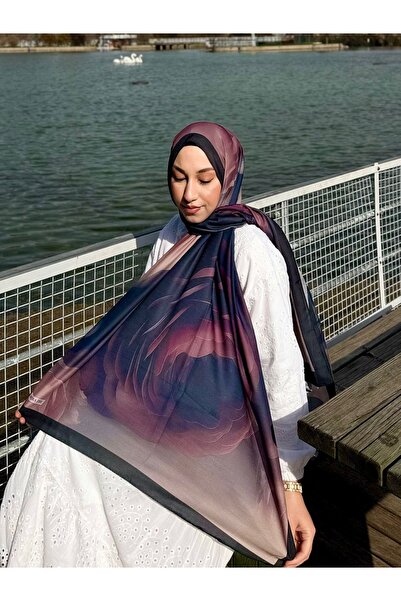 MİNELEŞARP34 Σάλι Minelesharp με ντεγκραντέ σχέδιο λουλουδιών – Με μεταξωτή υ...