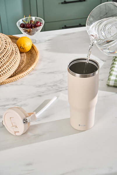 Emsan Star Ice Pipetli Çelik Sızdırmaz Termos Krem 900 ml
