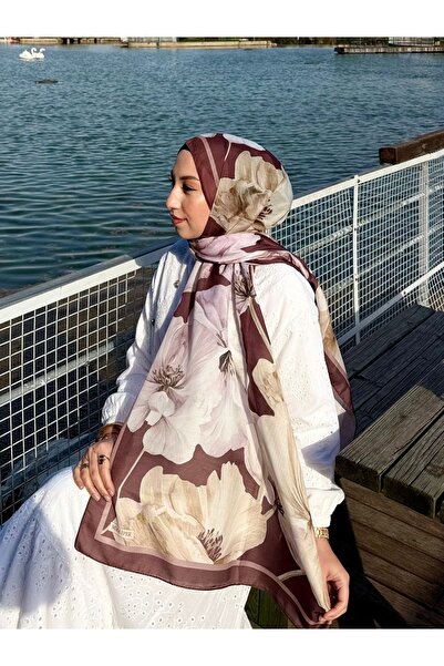 MİNELEŞARP34 Mineşarpt Large Floral Patterned Shawl – Silk Texture, Non-Slip,...