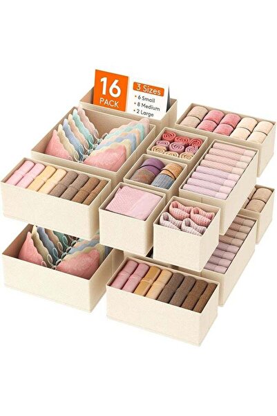 Arabest 16 قطعة من صناديق تنظيم الأدراج القابلة للطي، فواصل تخزين قماشية للخز...