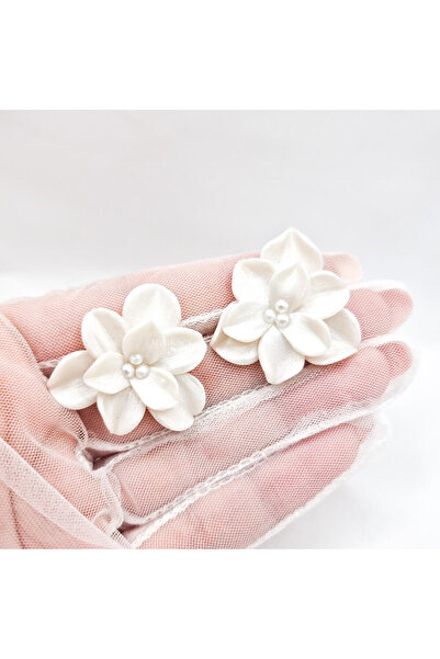 MYGRACE Handmade Earrings, ivory, flower, polymer clay and stainless steel, s...