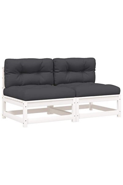 vidaxl Canapele de grădină fără cotiere, cu perne, 2 buc., alb