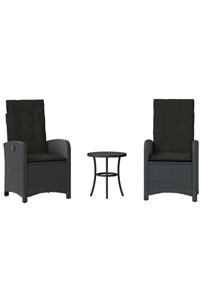 vidaxl Set bistro cu perne, 3 piese, negru, poliratan
